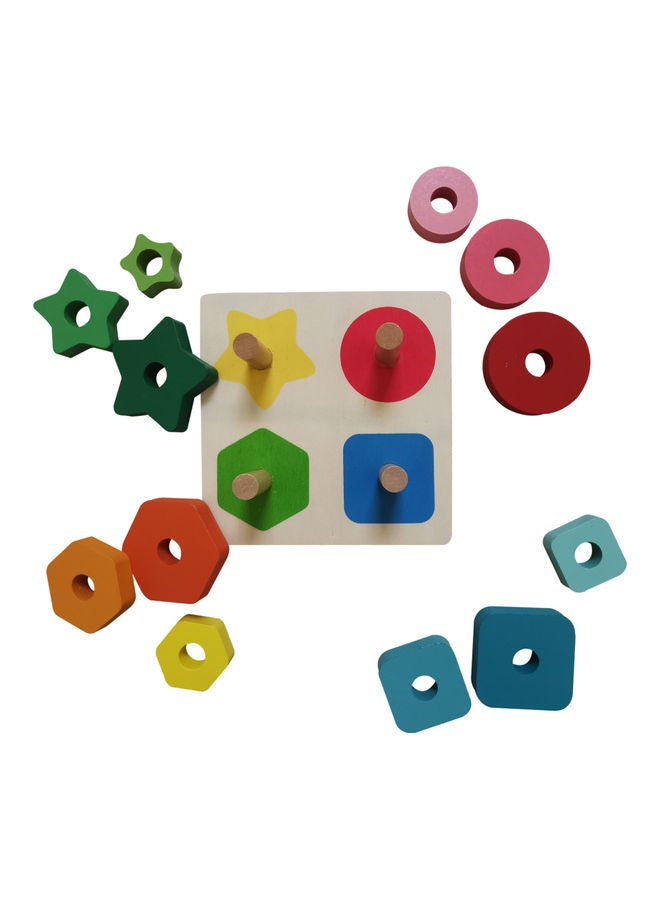 لعبة مكعبات بناء مطابقة الأشكال الهندسية للأطفال بعمود خشبي. 15 x 15سم - Image 3