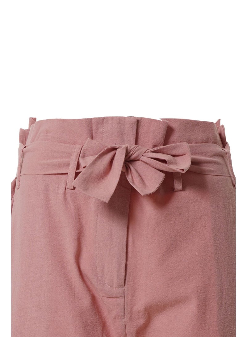 Aila Women's Self Bowknot Plain Casual Pants Peach  - Image 5