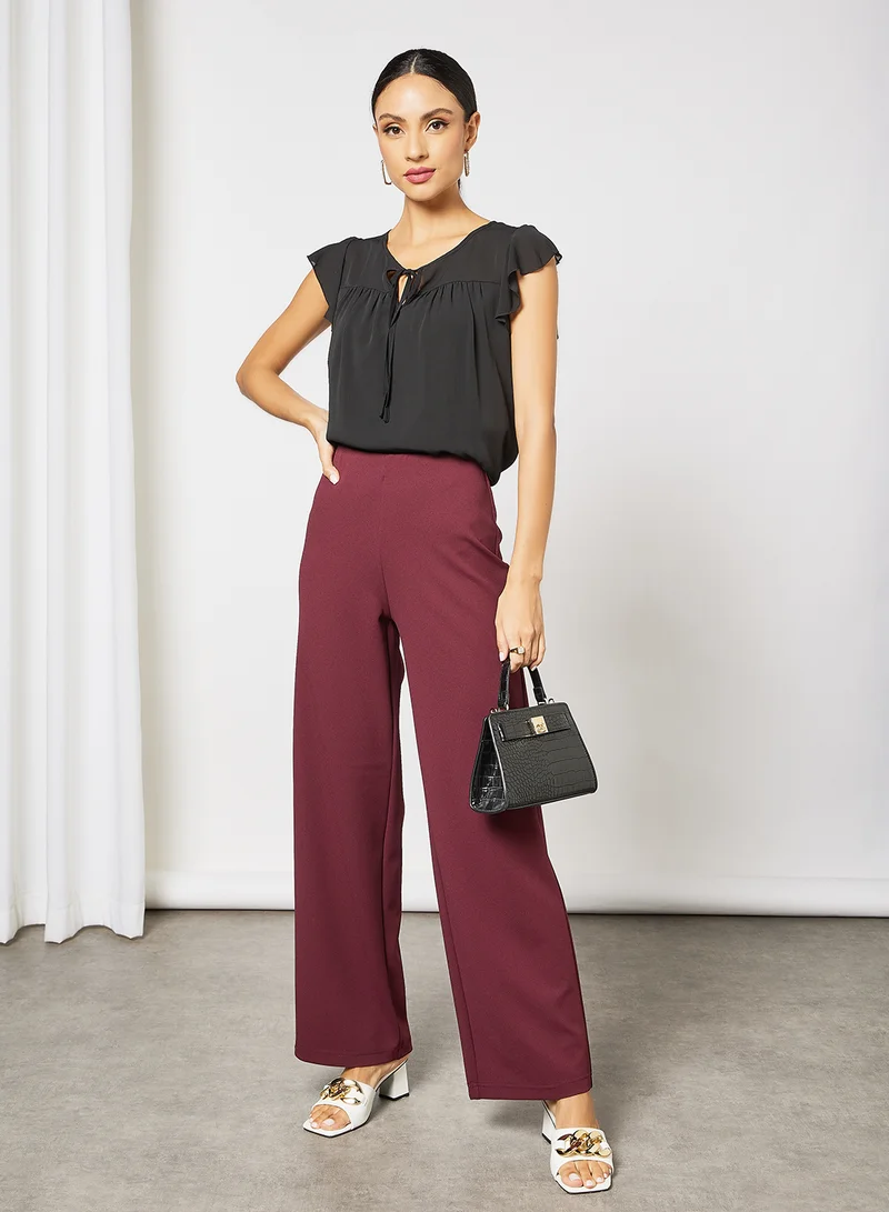 LABEL RAIL Tie-Up Neckline Top Black