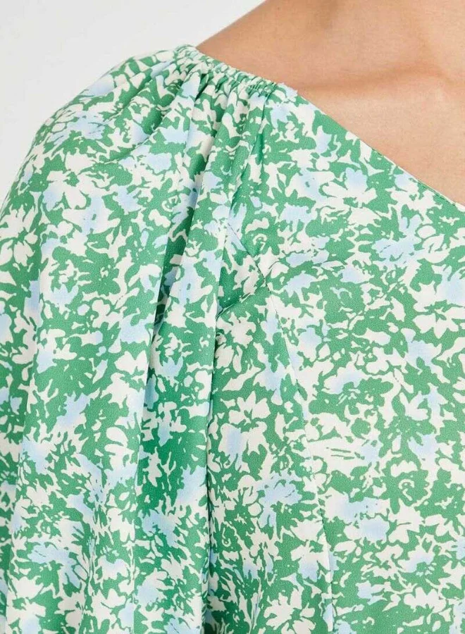 Closet By Styli Ditsy Printed V-Neck Midi Dress Green/White