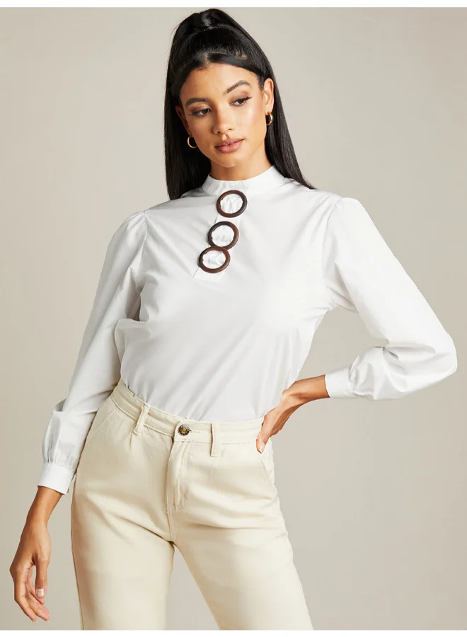 Closet By Styli High Neck Long Sleeves Tunic Top White