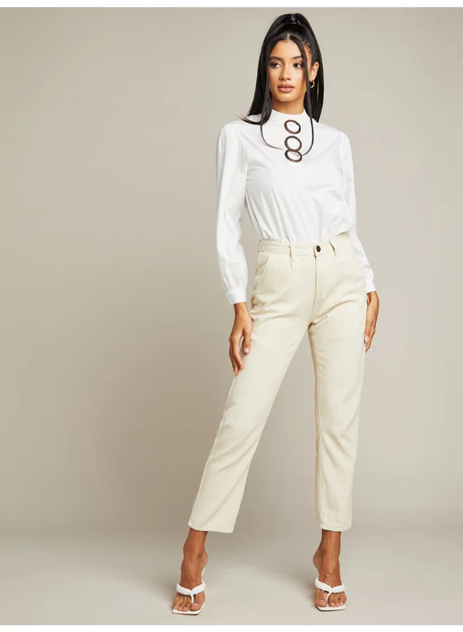 Closet By Styli High Neck Long Sleeves Tunic Top White