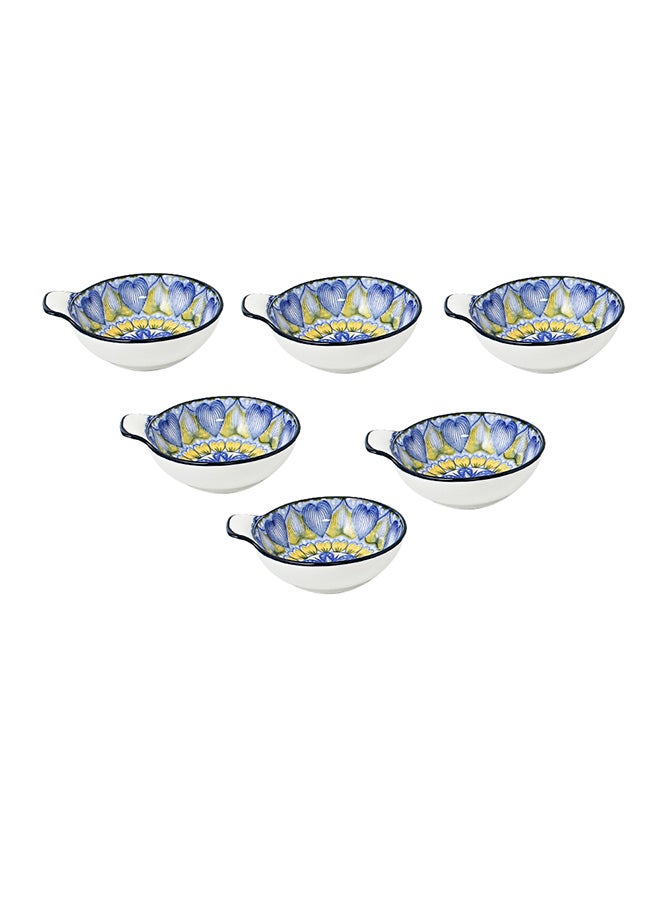 Shuer 6-Piece Hand-Painted Bowl With Handle Blue/White 11.2x9.5x4cm - Image 1