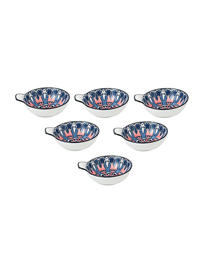 Shuer 6-Piece Hand-Painted Bowl With Handle Dark Blue/White 11.2x9.5x4cm - Image 1