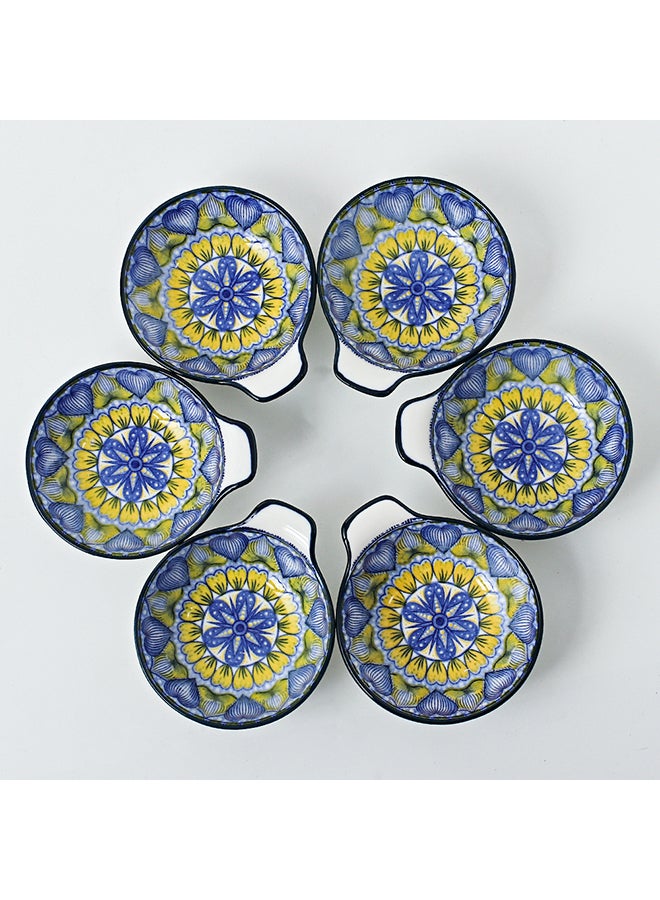 Shuer 6-Piece Hand-Painted Bowl With Handle Blue/White 11.2x9.5x4cm - Image 2
