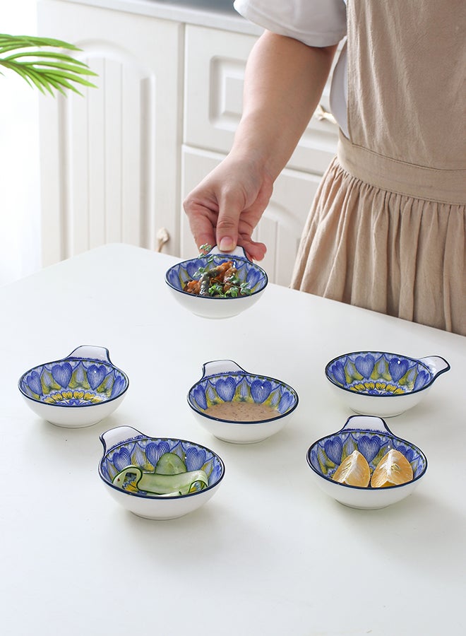 Shuer 6-Piece Hand-Painted Bowl With Handle Blue/White 11.2x9.5x4cm - Image 4