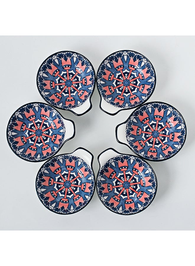Shuer 6-Piece Hand-Painted Bowl With Handle Dark Blue/White 11.2x9.5x4cm - Image 2