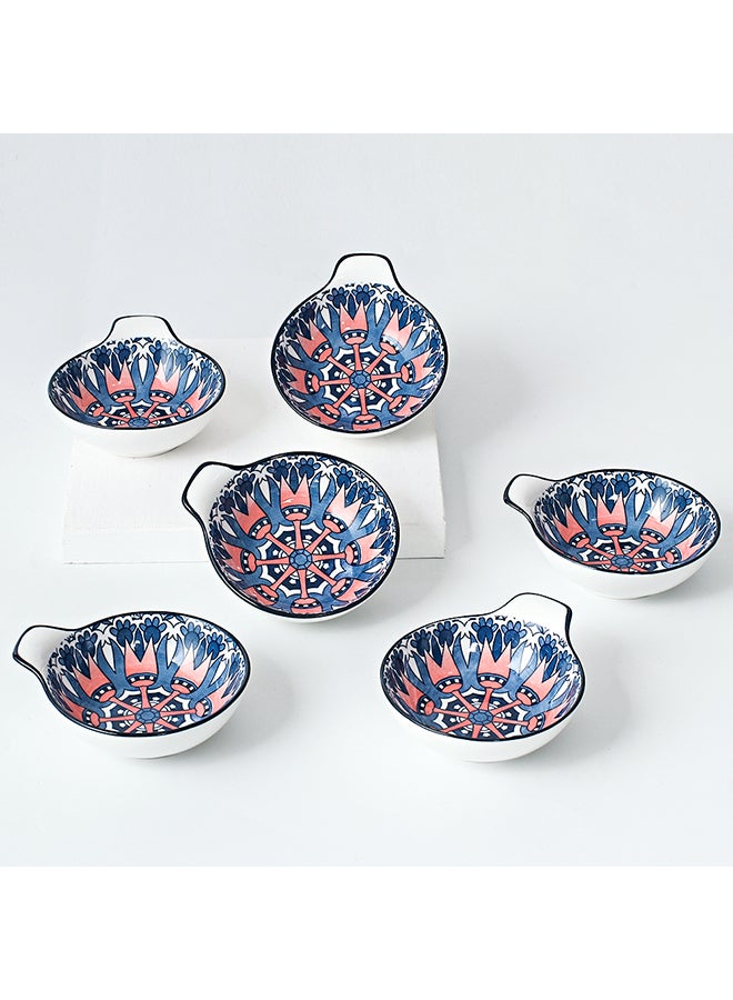 Shuer 6-Piece Hand-Painted Bowl With Handle Dark Blue/White 11.2x9.5x4cm - Image 3