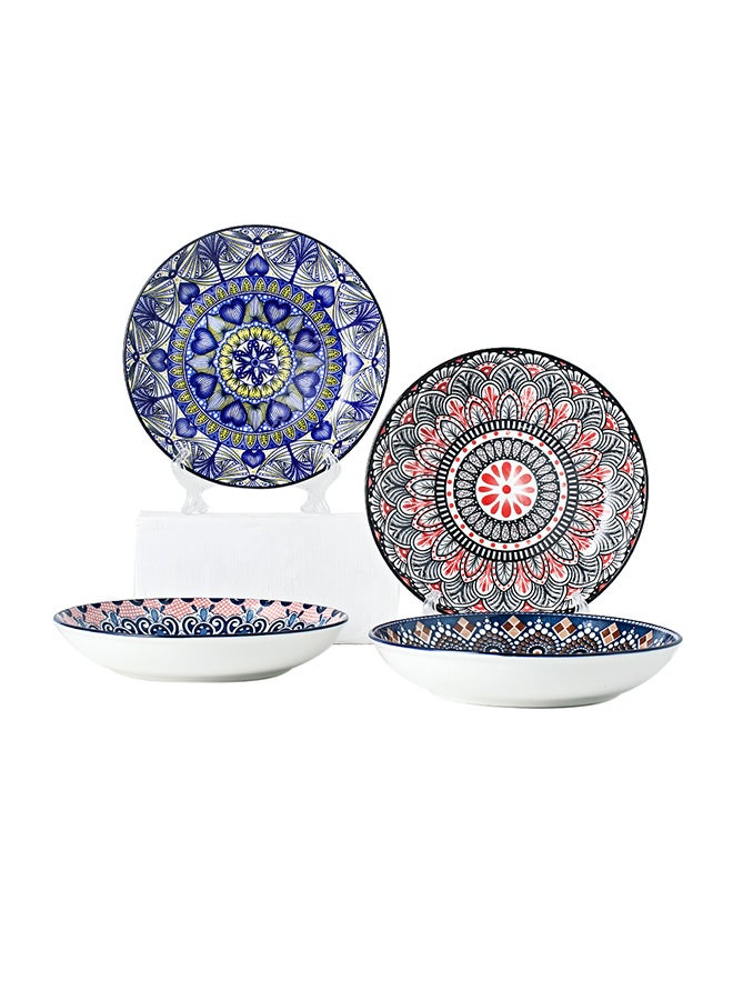 شور طقم أطباق مستديرة مطلية يدوياً مكون من 4 قطع متعدد الألوان 20.5x20.5x4سم - Image 1