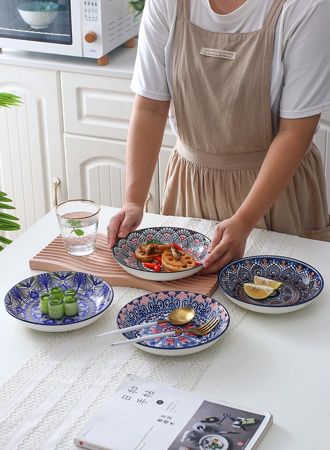 شور طقم أطباق مستديرة مطلية يدوياً مكون من 4 قطع متعدد الألوان 20.5x20.5x4سم - Image 4