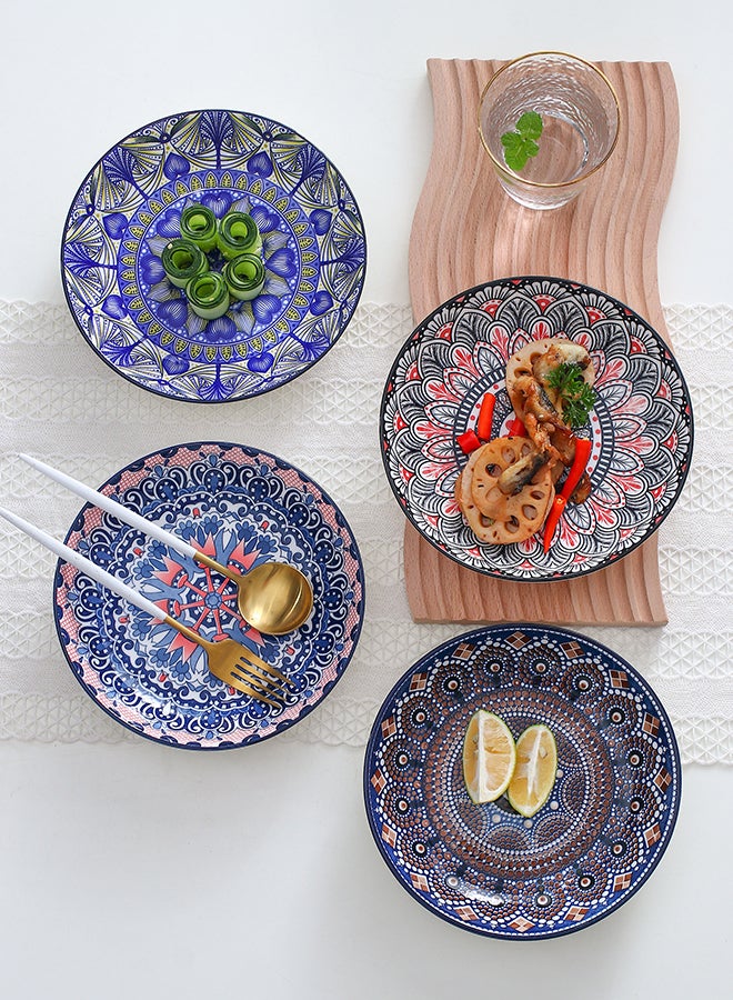 شور طقم أطباق مستديرة مطلية يدوياً مكون من 4 قطع متعدد الألوان 20.5x20.5x4سم - Image 5