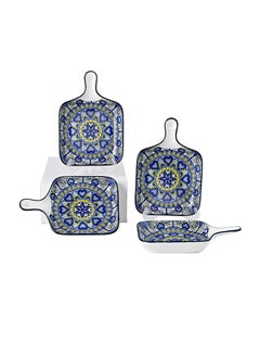 شور طقم أطباق مطلية يدوياً مكون من 4 قطع متعدد الألوان 22.8x14.5x3.2سم  - Image 1