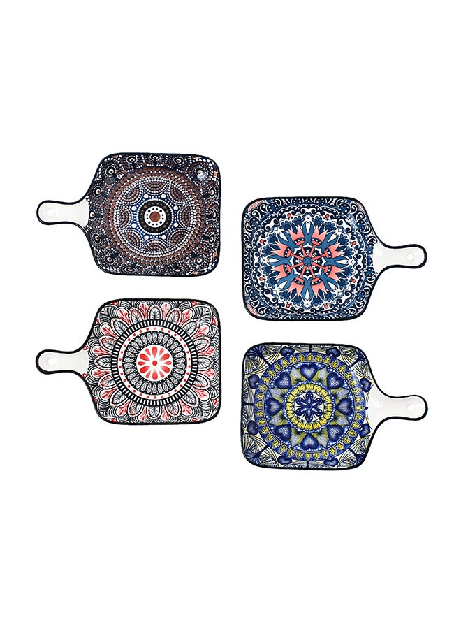 شور طقم أطباق مطلية يدوياً مكون من 4 قطع متعدد الألوان 22.8x14.5x3.2سم - Image 1