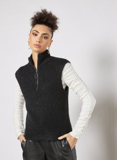 Zip-Up Neckline Vest Black