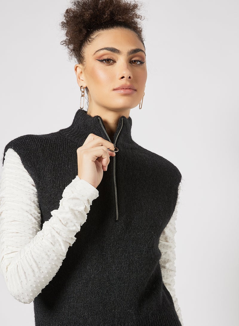 NOISY MAY - Zip-Up Neckline Vest Black - Image 1