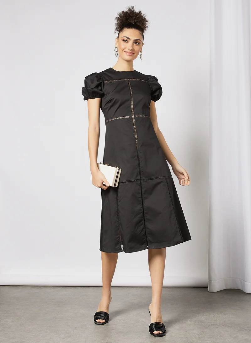 LOST INK Lace Insert Midi Dress Black