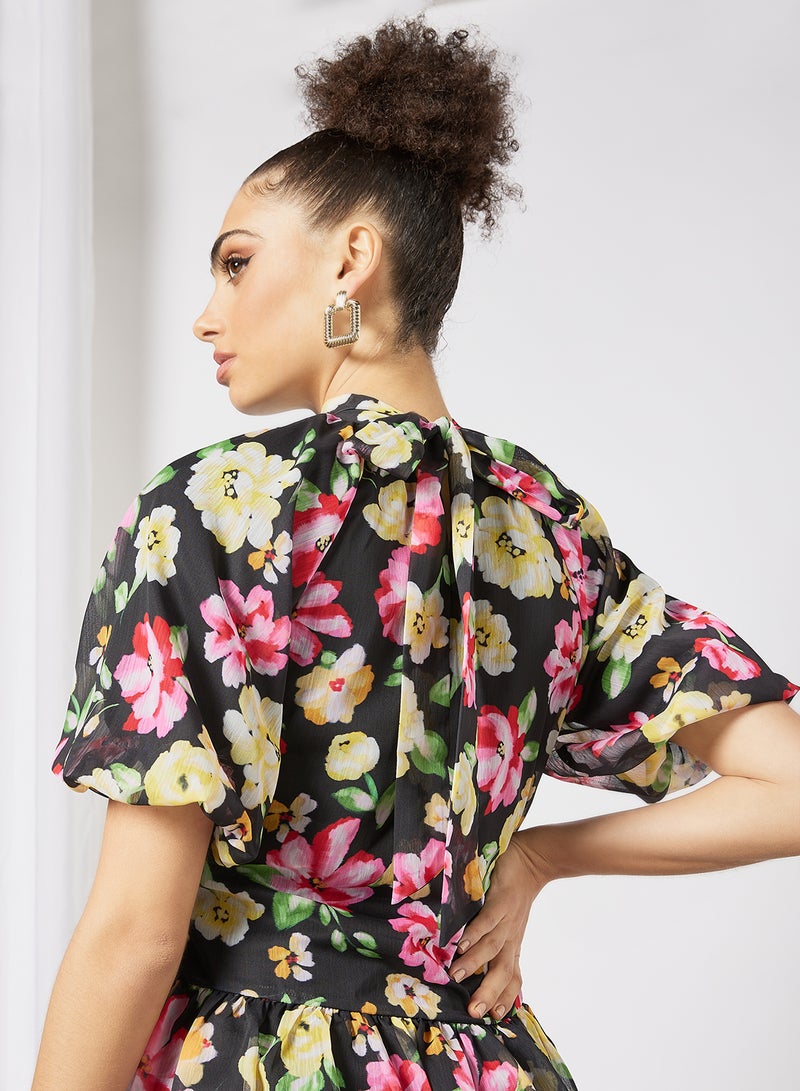 LOST INK Floral Print High Low Dress Black  - Image 2
