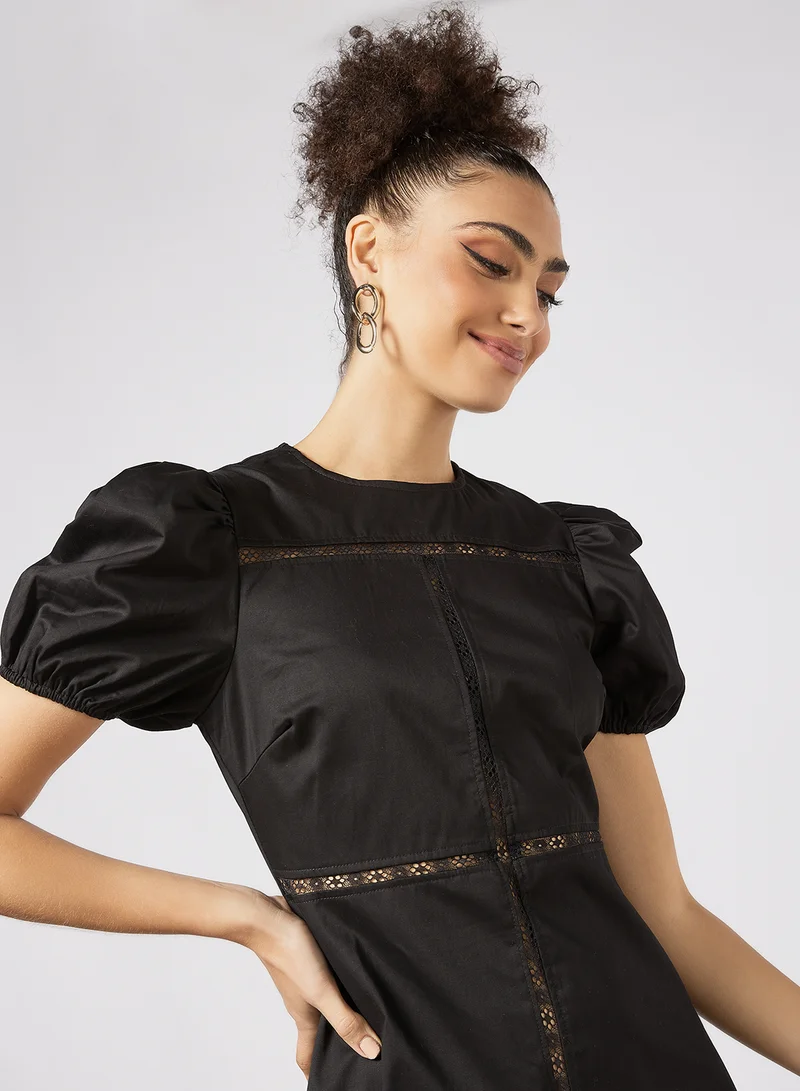 LOST INK Lace Insert Midi Dress Black