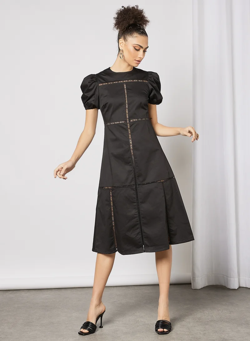 LOST INK Lace Insert Midi Dress Black