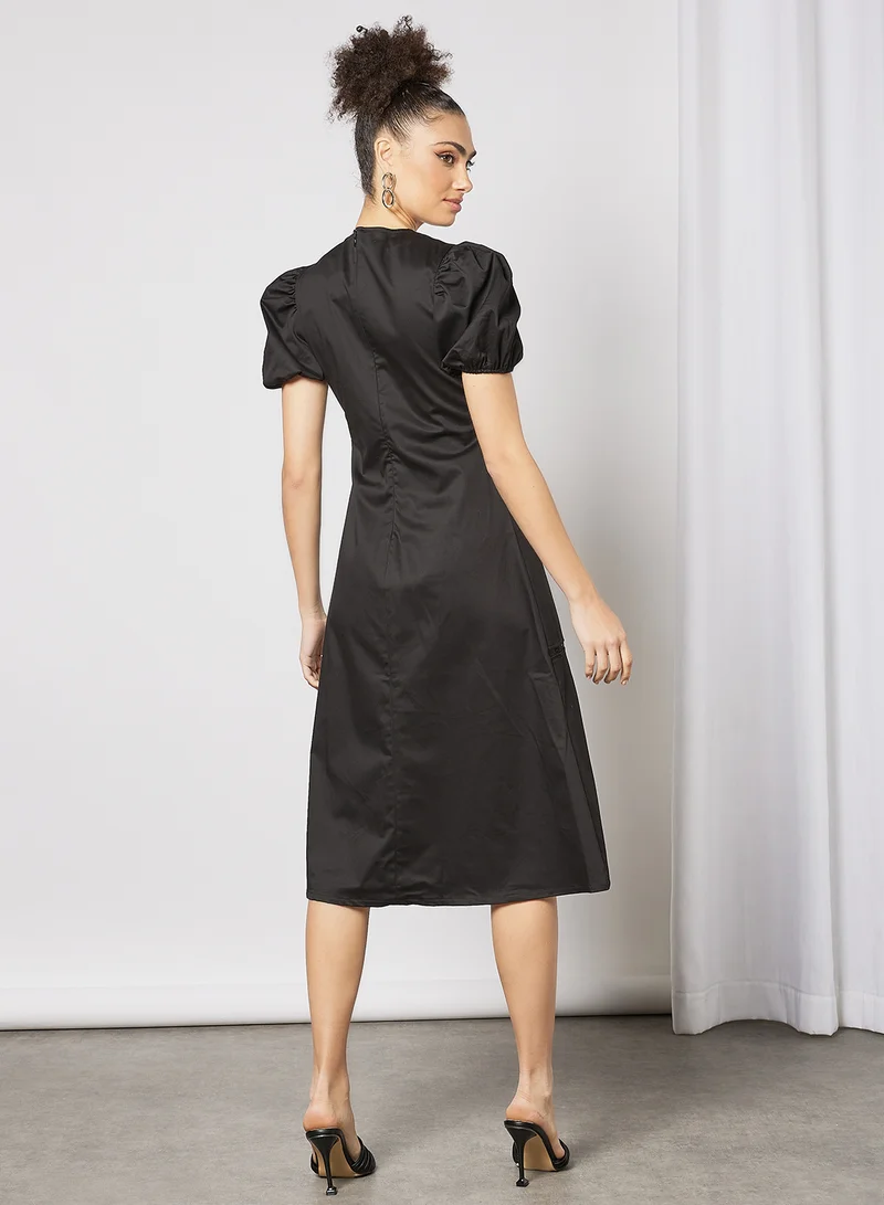 LOST INK Lace Insert Midi Dress Black