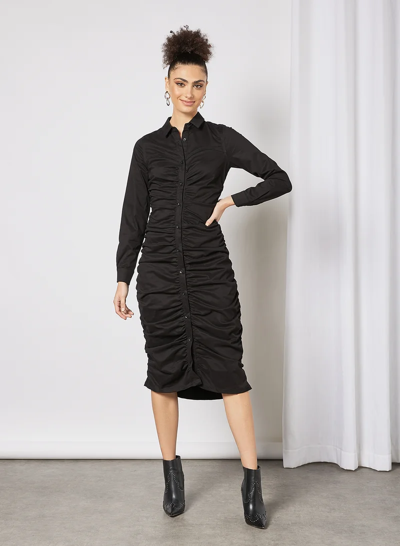 LOST INK Ruched Button Down Dress