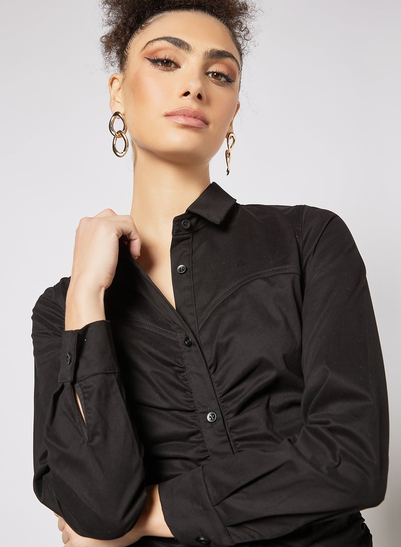 Ruched Button Down Dress Black - v1634815903/N49721910V_2