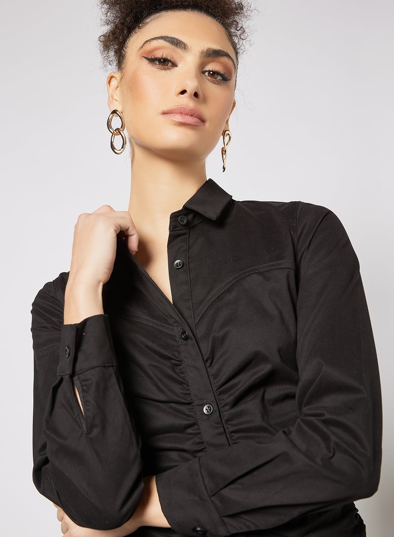 LOST INK Ruched Button Down Dress Black  - Image 2