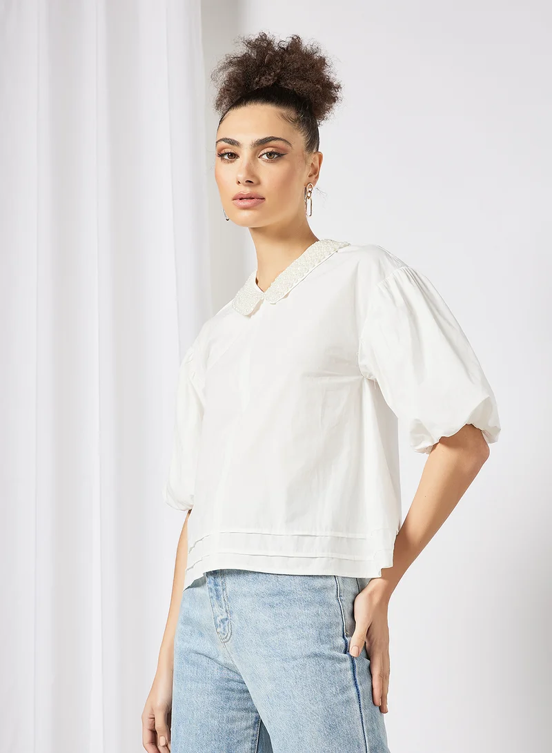 LOST INK Embellished Collar Blouse White