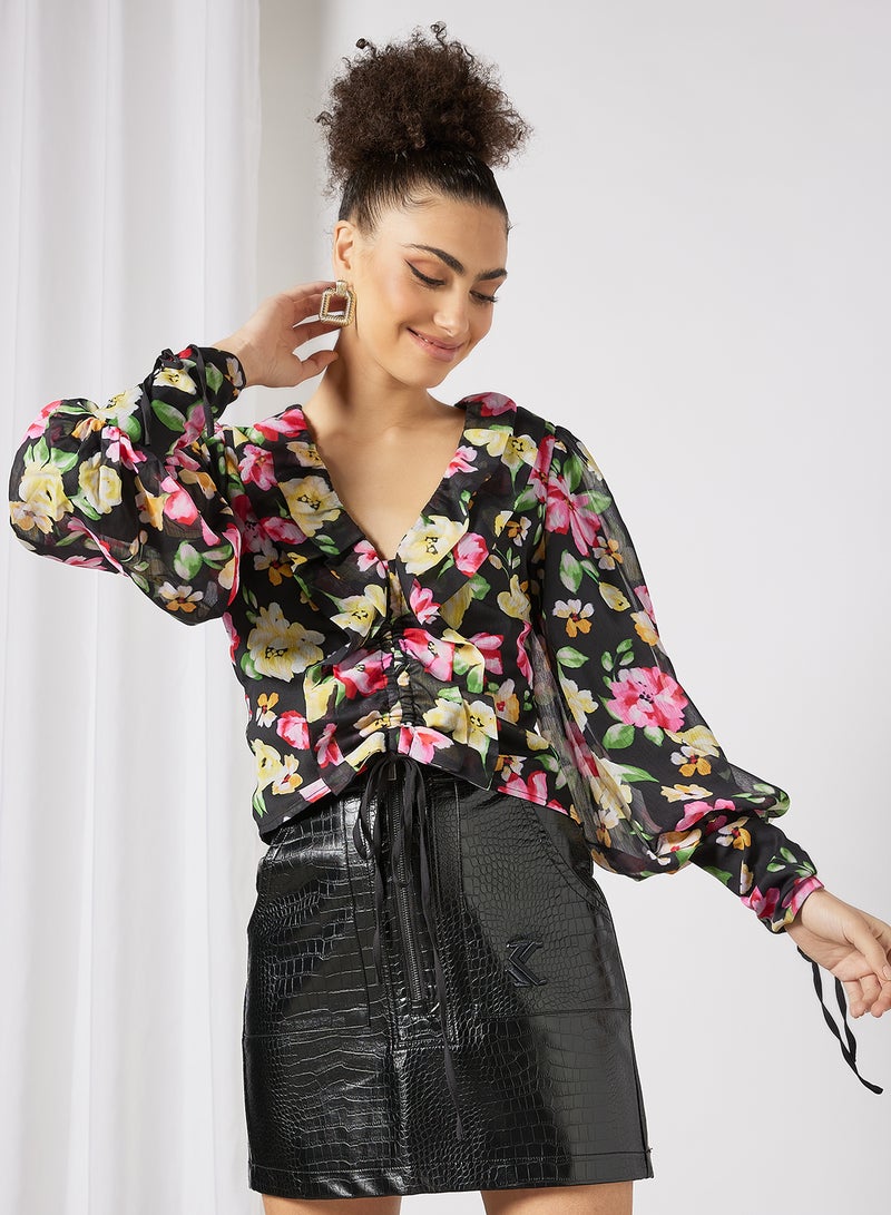 LOST INK Floral Print Blouse Black  - Image 1