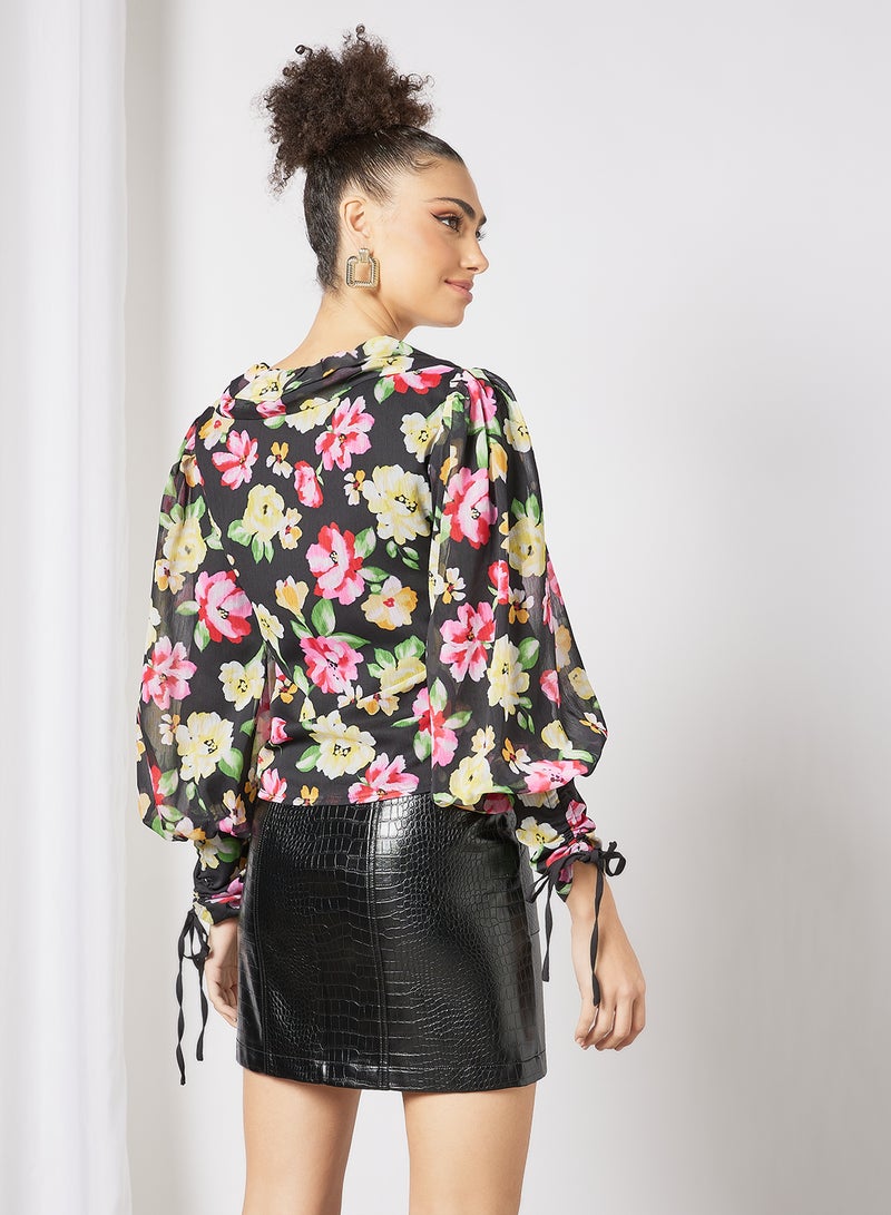 LOST INK Floral Print Blouse Black  - Image 2