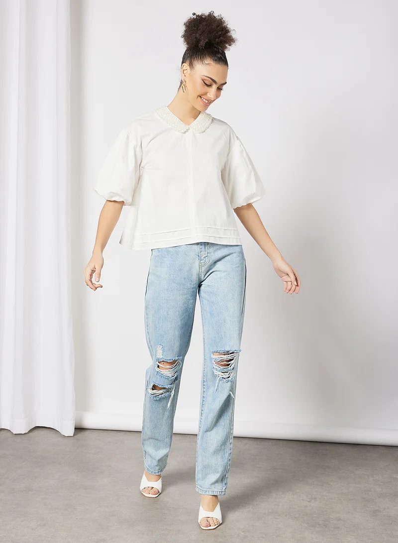 LOST INK Embellished Collar Blouse White