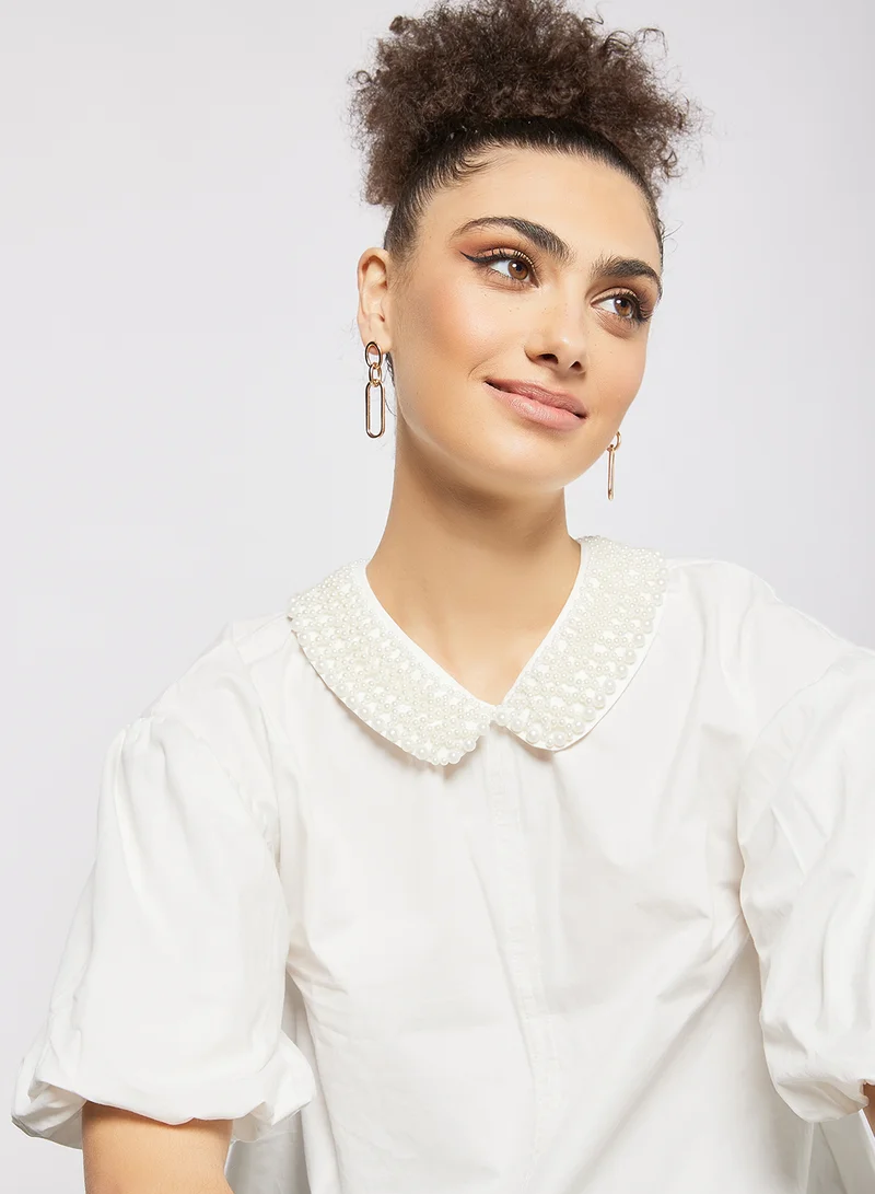 LOST INK Embellished Collar Blouse White