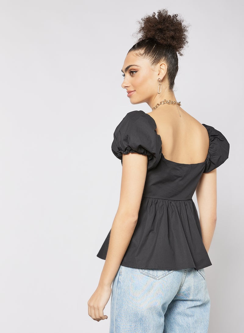 LOST INK - Puff Sleeve Wrap Blouse Black - Image 1