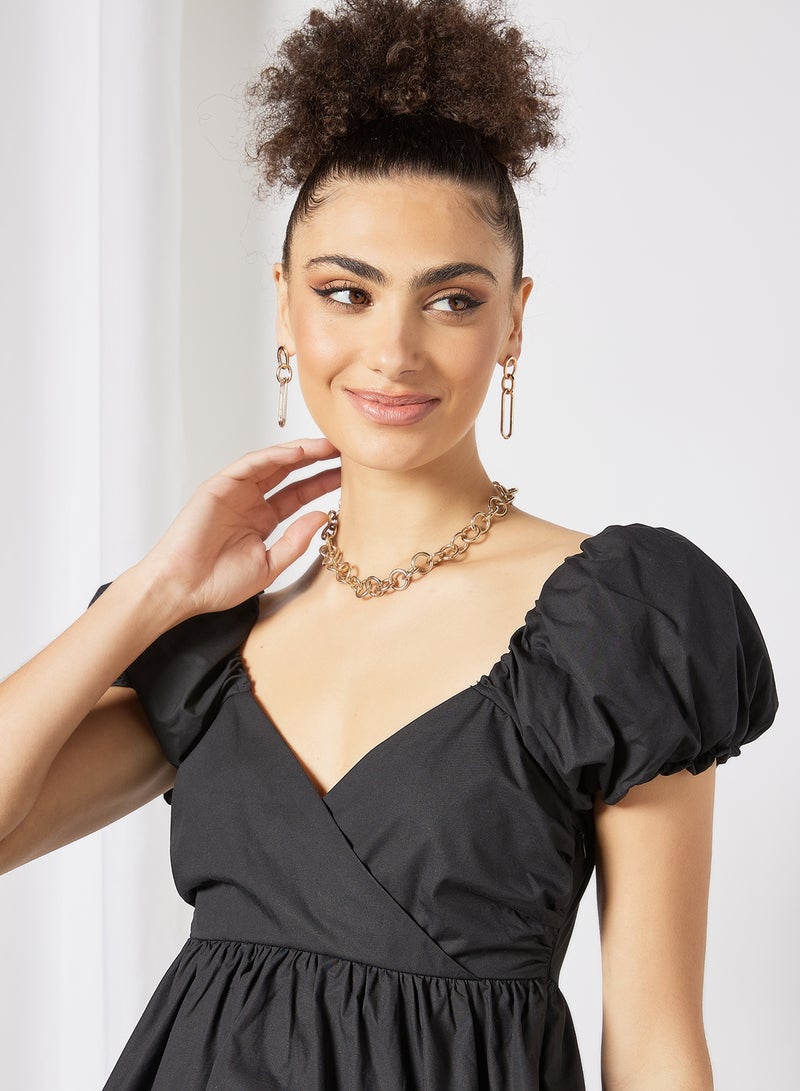 LOST INK - Puff Sleeve Wrap Blouse Black - Image 1