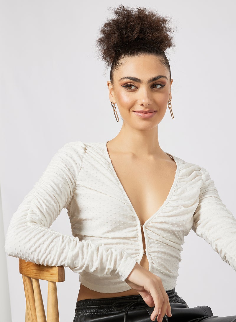 LOST INK - Textured Long Sleeve Top White - Image 1