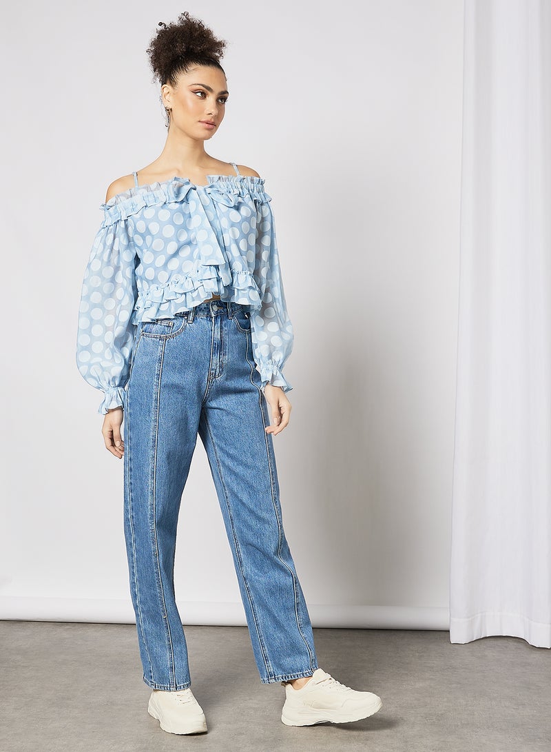 LOST INK High Waist Barrel Leg Jeans Blue  - Image 3