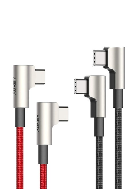 2 pack Impulse Braided Series USB-C to C Cable With 90 Degrees Connector Black/Red