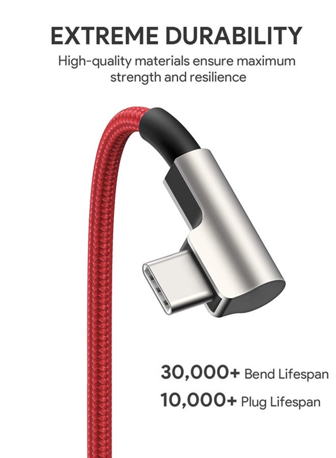 Aukey - 2 pack Impulse Braided Series USB-C to C Cable With 90 Degrees Connector Black/Red - Image 1