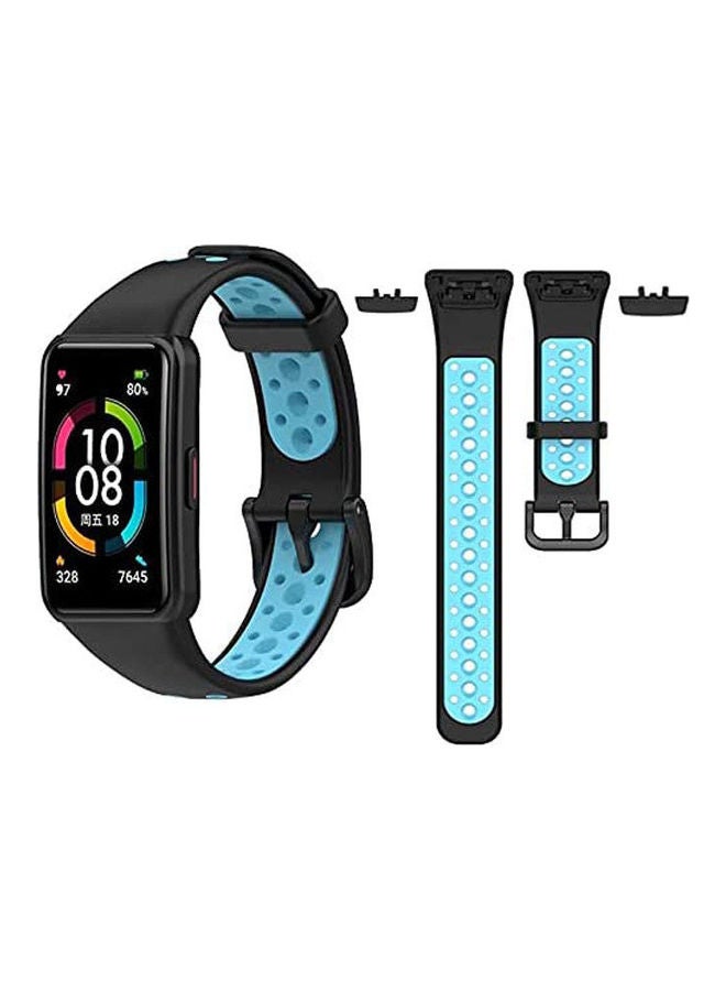 Band 6 Strap Double Color Breathable Replacement Strap Smart Watchband Bracelet Blue - Image 2