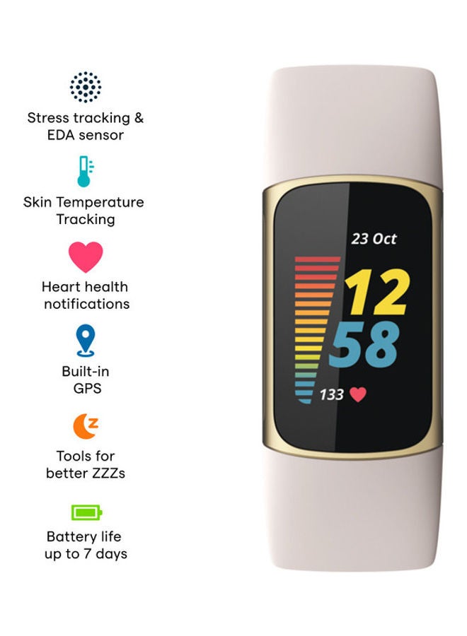 Fitbit - Charge 5 Advanced Fitness With Health Tracker Jib And Wireless In-Ear Earbud Lunar White/Soft Gold - Image 1
