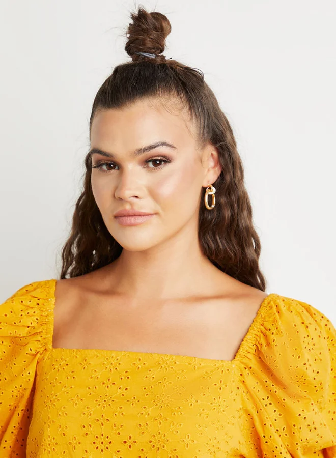 Closet By Styli Schiffli Square Neck Peplum Top Yellow