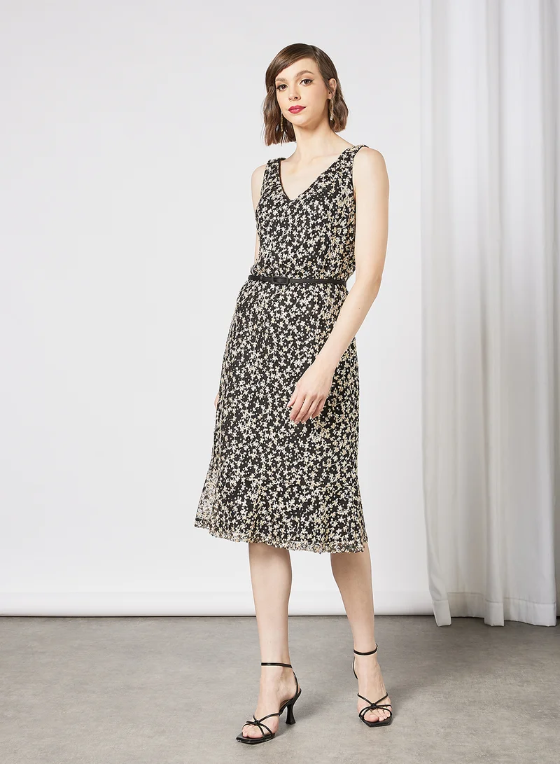 Lauren Ralph Lauren Embroidered Midi Dress Black