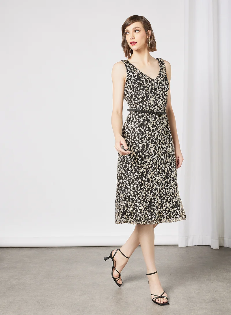 Lauren Ralph Lauren Embroidered Midi Dress Black