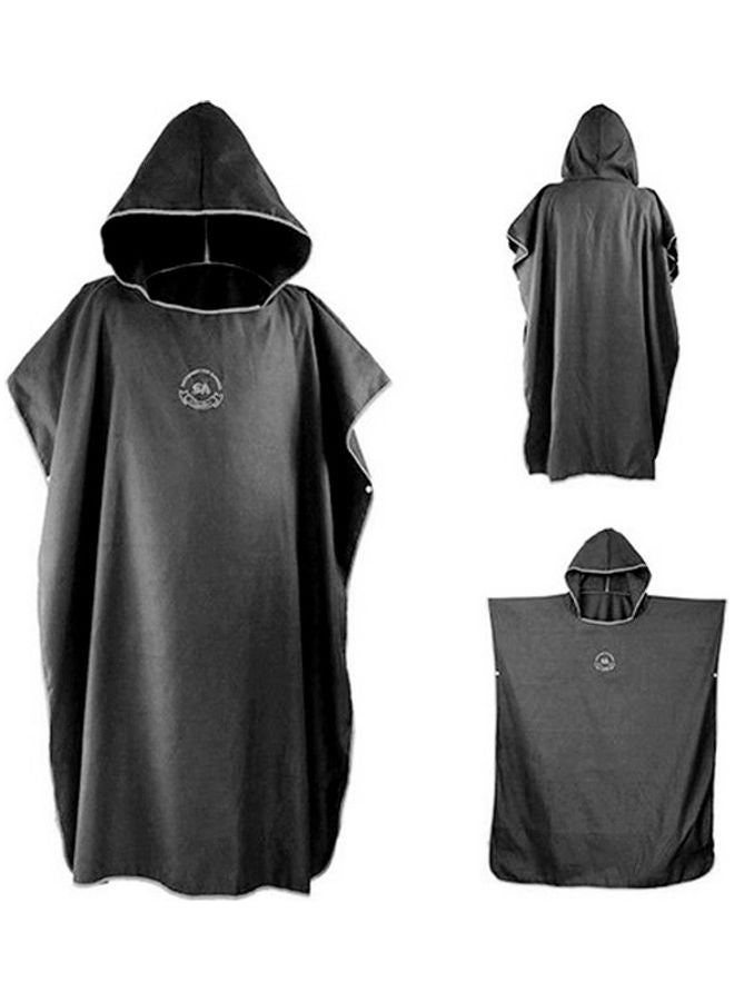 Hiturbo - Microfiber Surf Changing Towel Bathrobe Poncho With Hood Black 110x90cm - Image 1