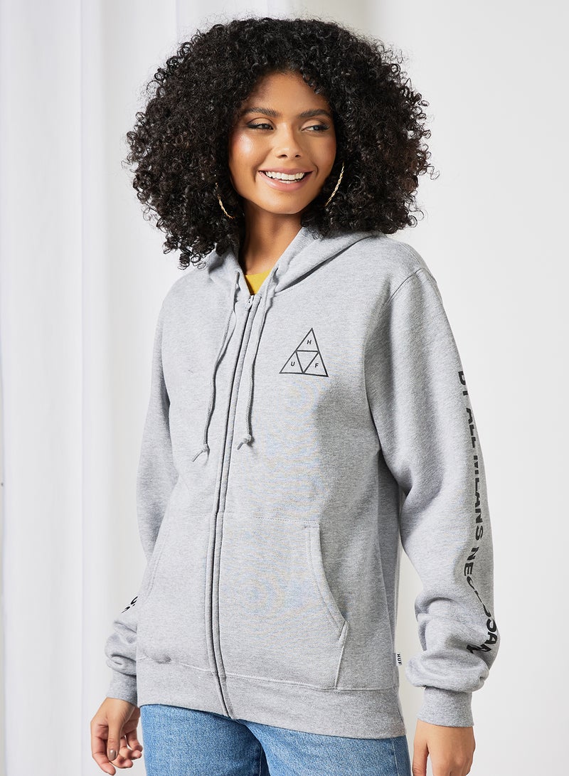 HUF - All Means Triple Triangle Full-Zip Hoodie Grey - Image 1