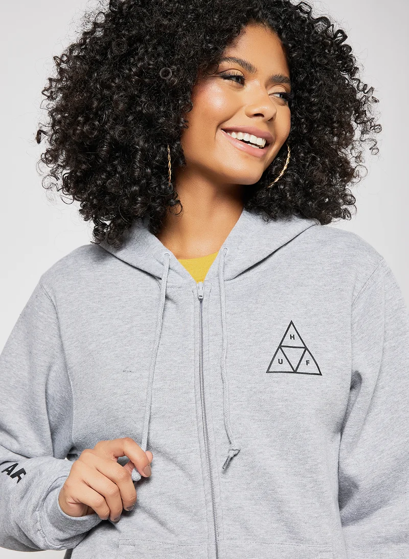 HUF All Means Triple Triangle Full-Zip Hoodie Grey