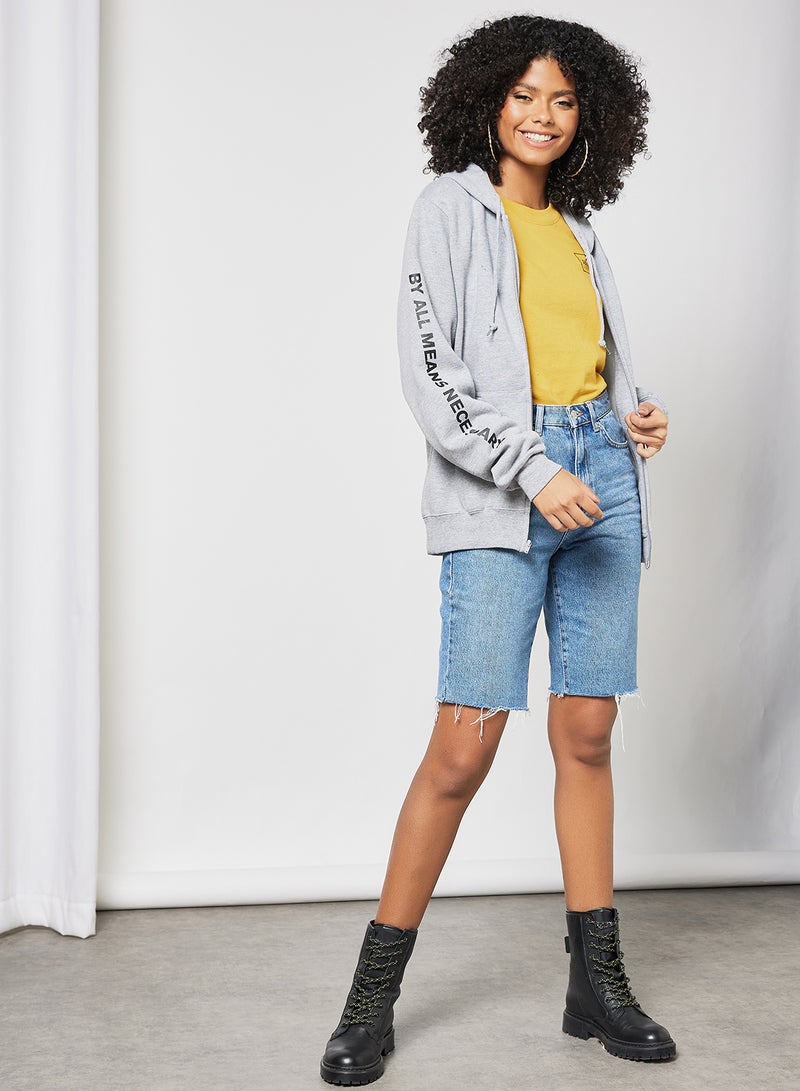 HUF - All Means Triple Triangle Full-Zip Hoodie Grey - Image 1
