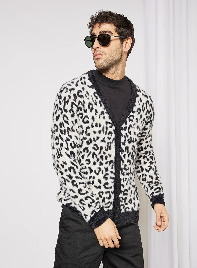 HUF Snow Leopard Cardigan White/Black