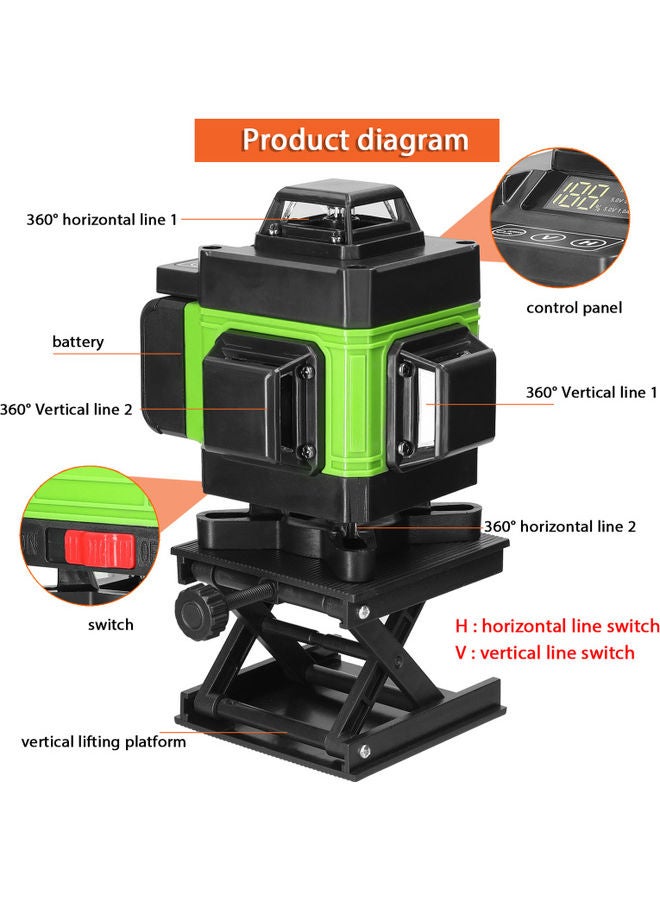 Generic - Multifunctional 4D 16 Lines Laser Level Kit Green 25.5x16.5x22cm - Image 1