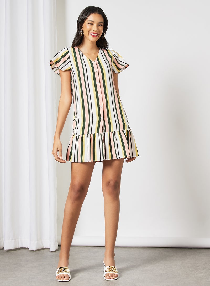 Aila Stripes Printed Ruffle Hem Mini Dress Multicolour  - Image 1